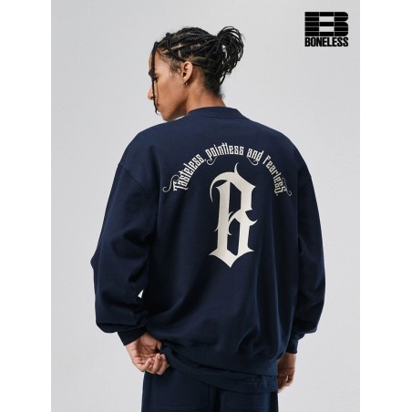 [BONELESS] Tasteless, Pointless and Fearless Oversized Graphic Sweatshirt – Navy Gothic Back Print