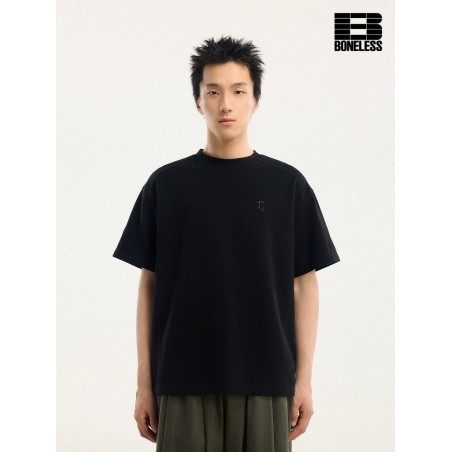 [BONELESS] Minimalist Oversized T-Shirt – Black Boxy Crewneck