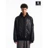 [BONELESS] Leather-Look Bomber Jacket – Black Zip-Up Oversized Layering Piece