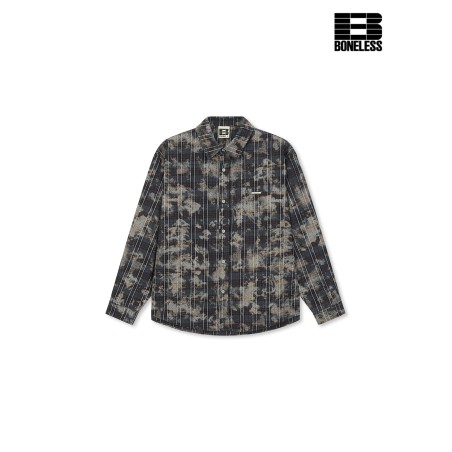 [BONELESS] Cloud-Dyed Pinstripe Shirt – Long Sleeve Textured Button-Up