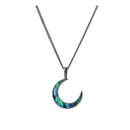 [WBT] Abalone Shell Crescent Moon Necklace – Gunmetal Chain Pendant