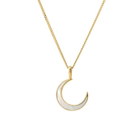 [WBT] Gold Crescent Moon Necklace with Mother-of-Pearl Inlay