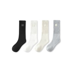 [BONELESS] Ribbed Crew Socks 4-Pack – Black / White / Cream / Light Grey