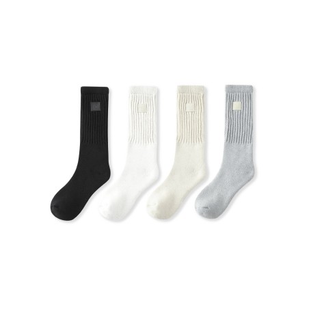 [BONELESS] Ribbed Crew Socks 4-Pack – Black / White / Cream / Light Grey
