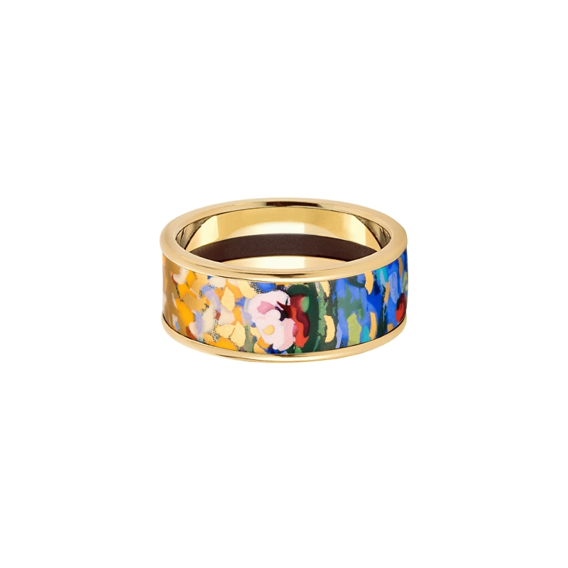 [WBT] Art-Inspired Enamel Band Ring – Colorful Floral Wide Gold-Tone Ring